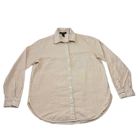 Forever 21 100% Cotton Stripe Long Sleeve Casual Button Down Shirt Size Small - Picture 1 of 9